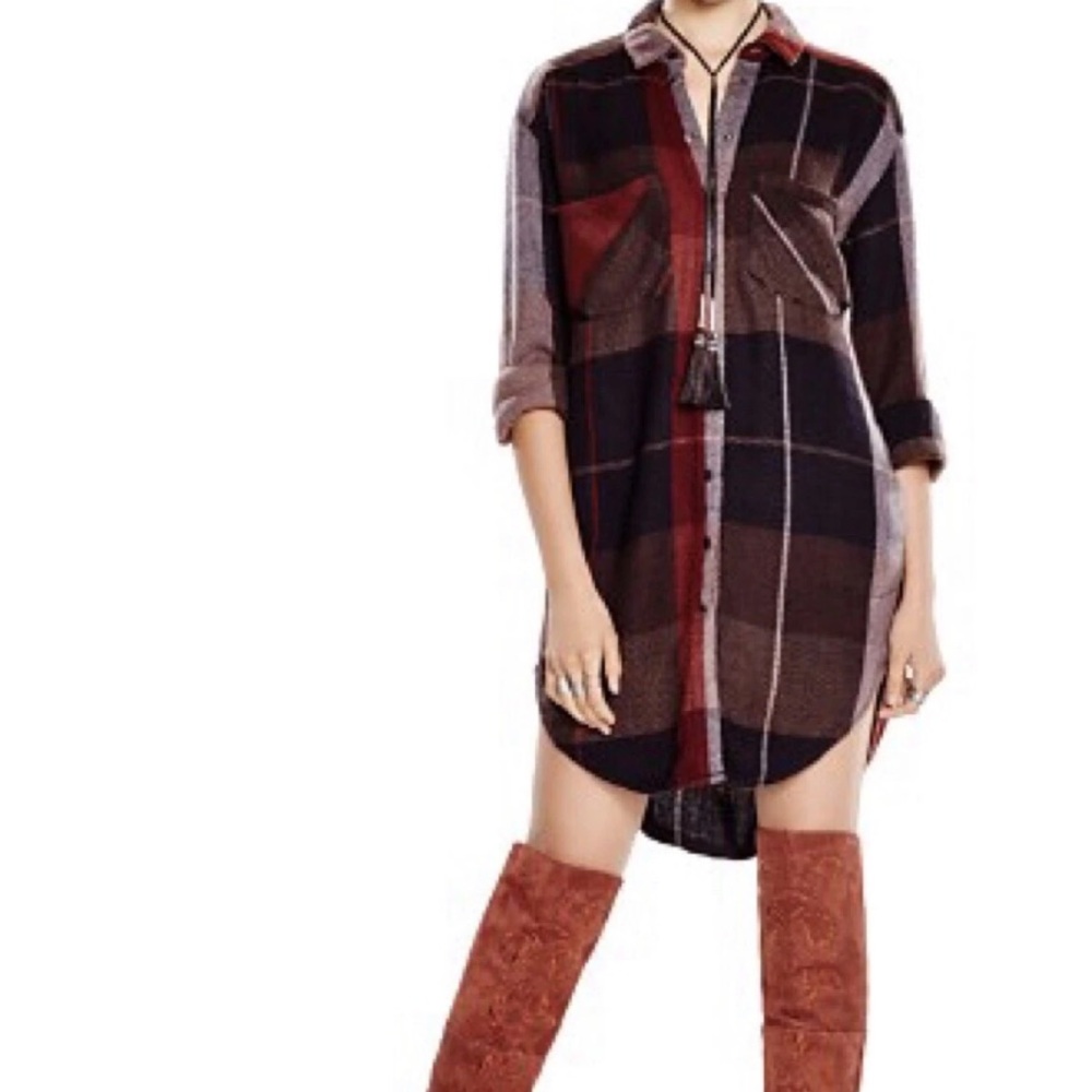 Free People Street Talk Plaid Shirt Dress